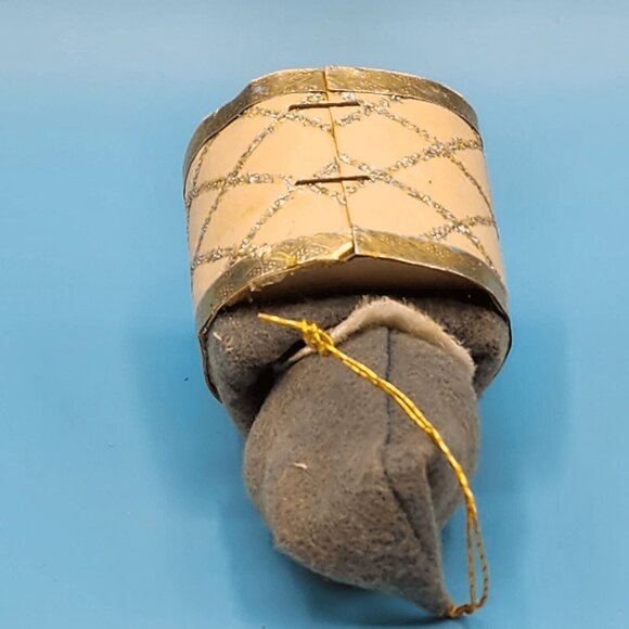 1950s Pixie Elf in Drum Oament Spun Pixie Cotton Foil Holly Felt Hat Putz Style - Picture 8 of 10